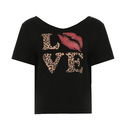 Cuteandpsycho Casual Sexy Crewneck Cropped Tops Slim Streetwear Summer Elastic Vintage Tees Short Sleeved Y2k Punk Clothings black