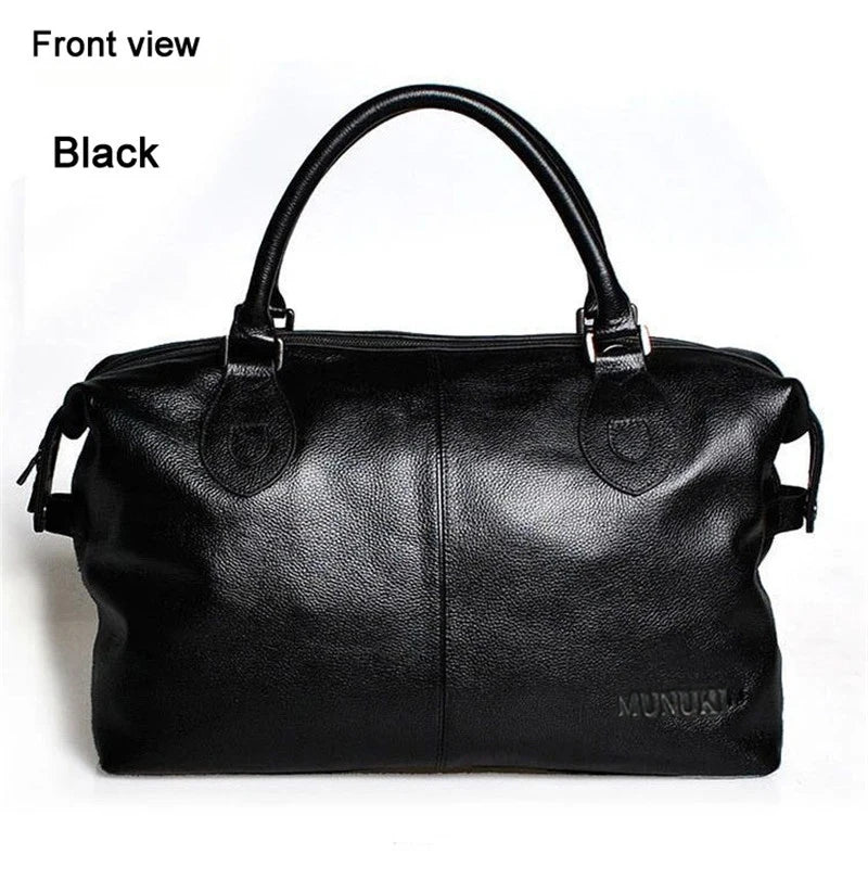 Fashion Genuine Leather Travel Bag Men's Luggage Bags Large Male Duffle Bag weekend Women Shoulder Bag Big Tote Handbag Black