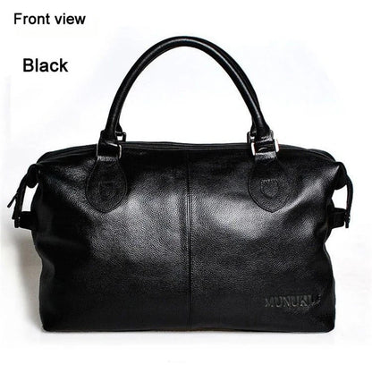 Fashion Genuine Leather Travel Bag Men's Luggage Bags Large Male Duffle Bag weekend Women Shoulder Bag Big Tote Handbag Black