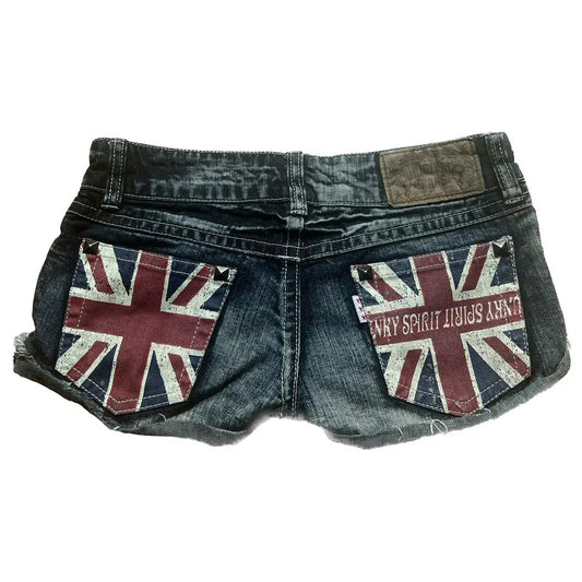 Y2K Retro British Style Flag Graphic Print Mini Shorts Harajuku Gyaru Denim Shorts Women Goth Slim Fit Hip Low Rise Short Pants 6