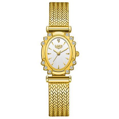 LIGE 2025 New Gold Square Watch For Women Simple Fashion Waterproof Quartz Ladies Watches Ultra-Thin Mesh Women's Bracelet Watch gold white