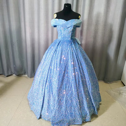 Y&M Novias Custom Plus Size Luxury Sequins Bow Off Shoulder Dark Red Quinceanera Dresses 15 Ball Gown For Party Vestido De Noiva Badiee Stylez