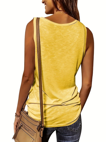 Versatile Women's V-Neck Half-Zip Tank Top - Casual All-Season Wear with Durable Stretch Fabric