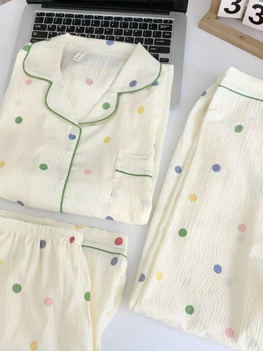 Summer Cloud Cotton Spwear Set Women's ort Sve Long Pants Home Clothes Cartoon Print Comfortable Breathable Nightgown