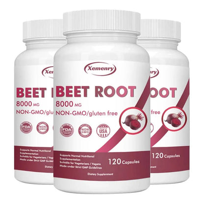Organic Beetroot Capsules 8000 mg - Athletic Performance, Digestive and Heart Health Supplement