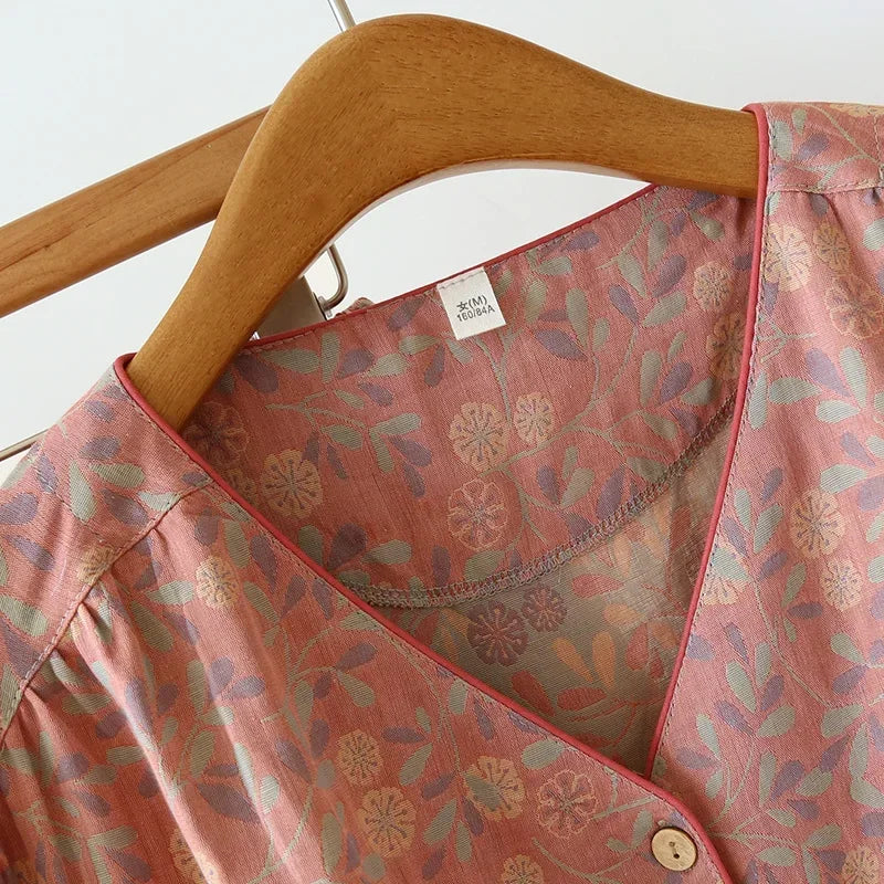 2025 Spring/Summer New Women's Pajama Set 100% Cotton Short Sleeve+Capris Two Piece Set for Large Flower Thin Home Furnishing