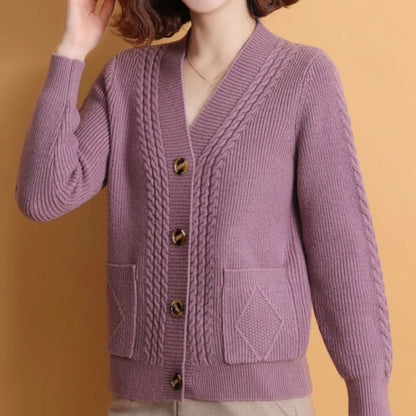 Rimocy Autumn Winter Knitting Cardigan Women 2024 Single Breasted V-Neck Sweater Woman Solid Color Long Sleeve Jumoer Coat Mujer