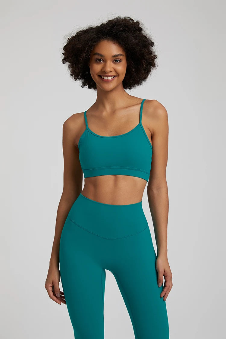 Open Back Sports Bra 8 Way Stretch Deep U Neck Bra Padded Fitness Top for Women