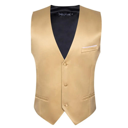 Luxury Vest for Men Gold Solid Silk Satin Waistcoat Bowtie Tie Set Sleeveless Jacket Wedding Formal Male Gilet Suit Barry Wang