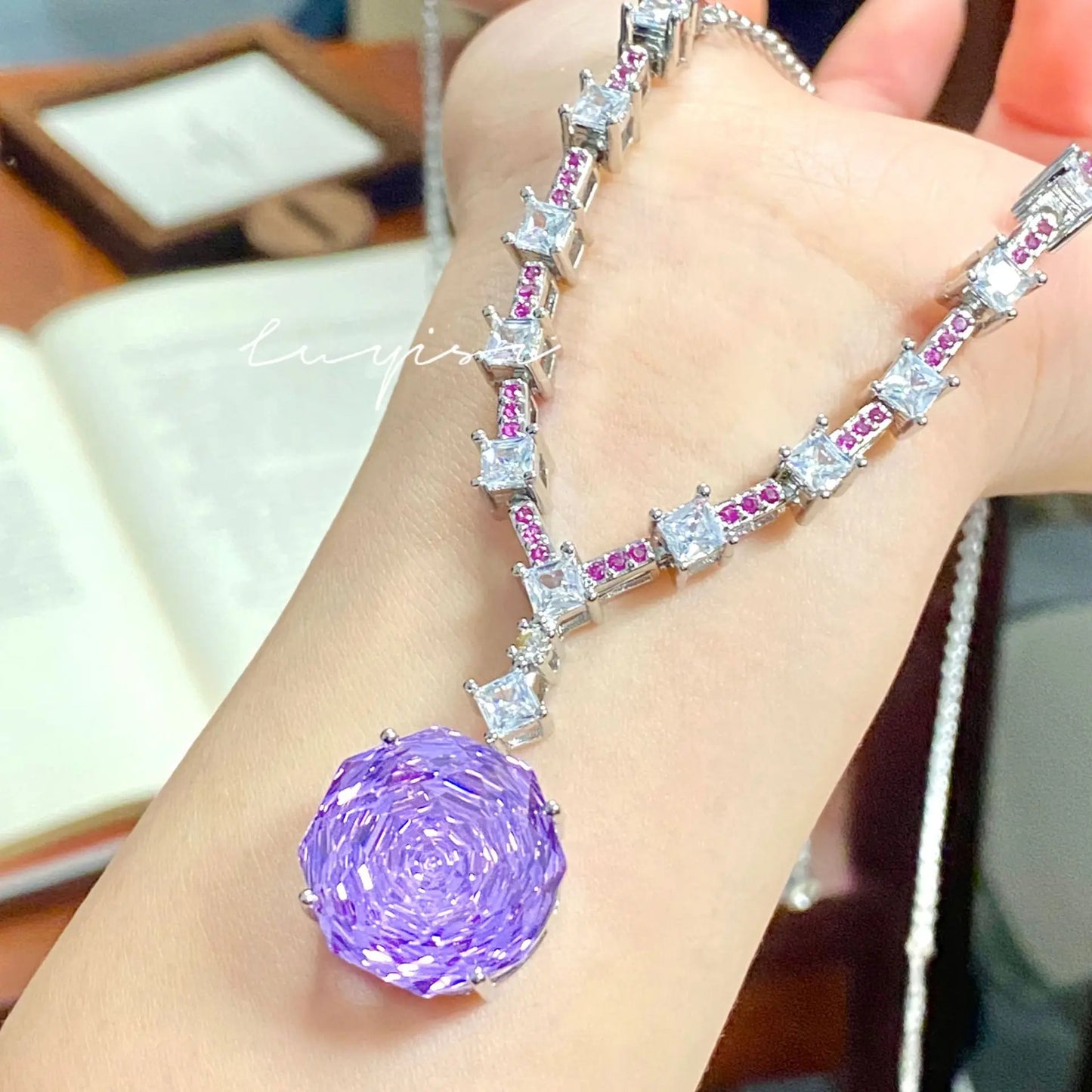 High Quality Rose Purple Pink Crystal Zircon Jewelry Set Necklace for Women Earrings Ring Bracelet Wedding Banquet Party Holiday Badiee Stylez