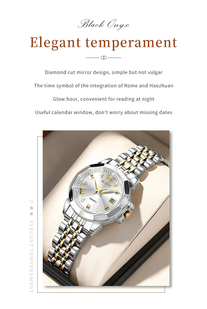 OLEVS 9931X Womens Perfume Watch Rhombic Quartz Watch Stainless Steel Waterproof Ladies Date Watch Gifts Original Elegant New