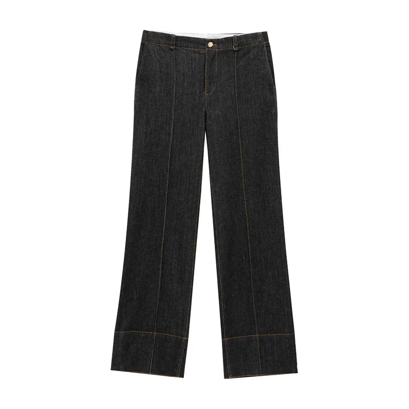 Street Vintage Denim Pants Sets Women Slim Long Sleeve Lapel Single Breasted Jacket Straight Trousers 2025 Autumn Lady Outfits pant