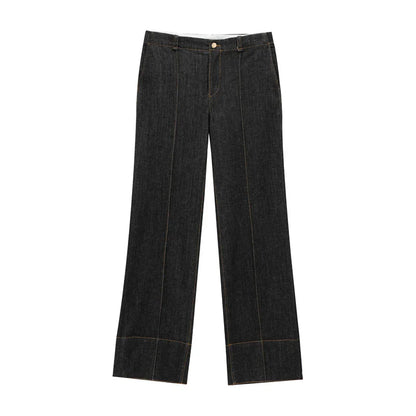 Street Vintage Denim Pants Sets Women Slim Long Sleeve Lapel Single Breasted Jacket Straight Trousers 2025 Autumn Lady Outfits pant