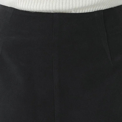 VOA Black 45 Momme Heavyweight Silk Natural Waist Trousers Asymmetrical Ruffle Office Ladies Straight Suit Wide Leg Pants KE797 Badiee Stylez