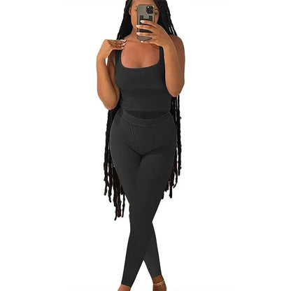 Lounge Wear Ribbed Casual 2 Piece Summer Shorts Set For Women Sleeve Top+Elastic Leggings Outfits Lake Blue