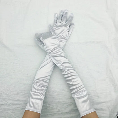 1 Pair Women Adult Black White Red Skin Opera/Elbow/Wrist Stretch Satin Finger Long Gloves Women Flapper Gloves Matching Costume Badiee Stylez