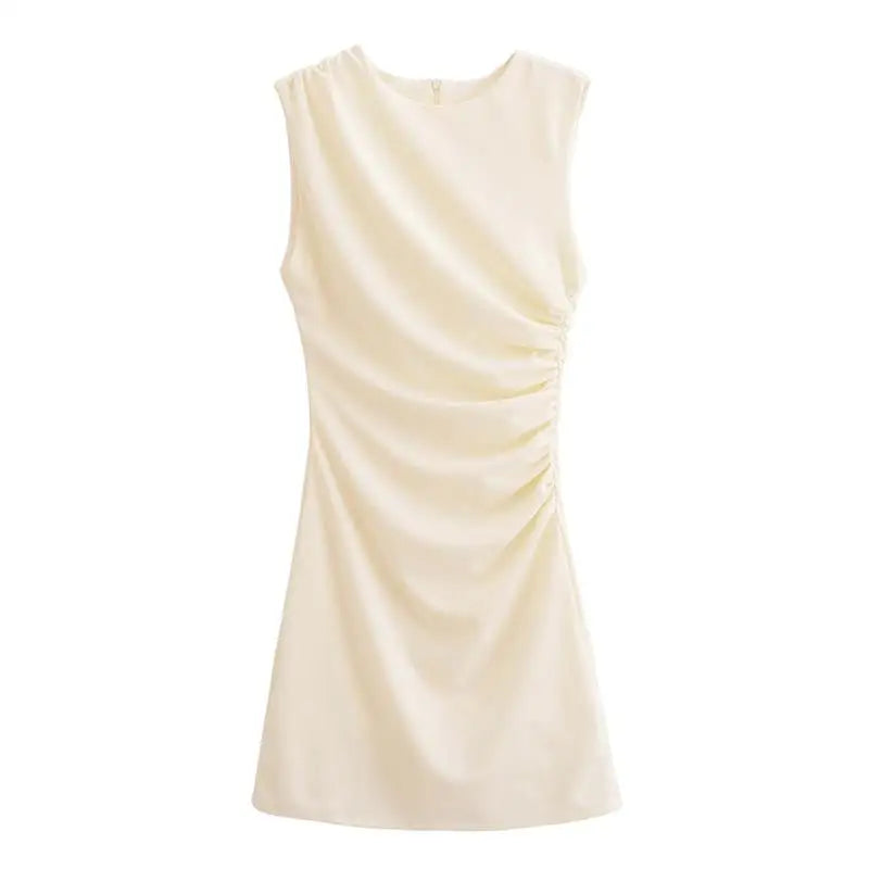 New Elegant Dresses Women's Summer 2025 New Fashion Tight Ruched Mini Party Women's Dress Street Youth Holiday Dress Beige