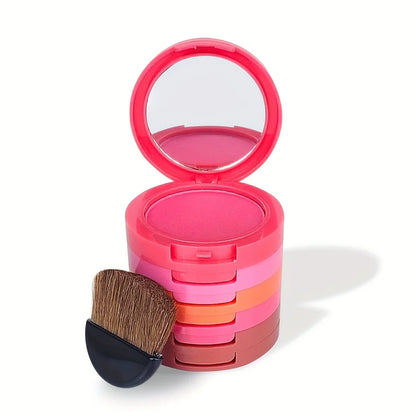 Multi-layer 5 Colors Blusher Compact Powder Makeup - Facial Base Foundation Pressed Powder Cheek Cosmetics with Brush