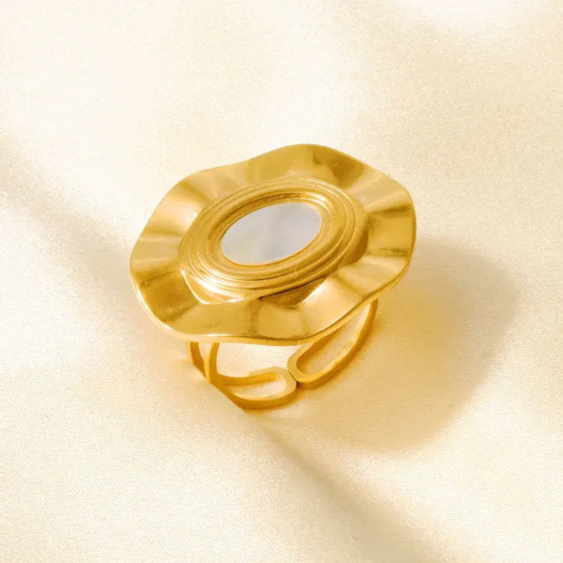 Sea Jewelry Shell Leaf Geometric Round Stainless Steel Rings For Women Men Accessories Open Adjustable Ring Beach Holiday Bagues J936-G-W adjustable