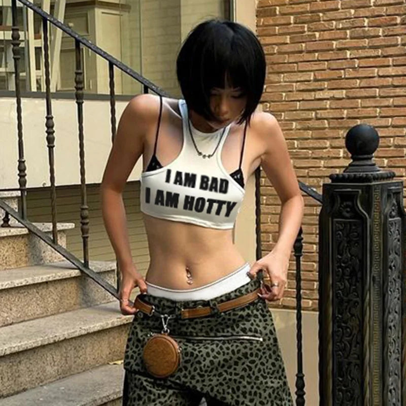 PixieKiki Letter Print Fake Two Pieces Racerback Tank Top Women Trendy Clothes 2024 Summer Y2k Crop Tops Streetwear P67-CA10