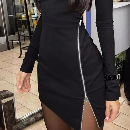 Sheath Dress Women Sexy Vestidos Full Sleeve Slim Side Zipper Split Backless High Street 2025 Spring Summer Short Dresses Badiee Stylez