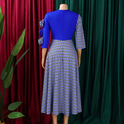 Elegant Dresses for Women 2025 Fall Fashion African 3/4 Sleeve Party Birthday New Robe Chic 3D Flower Plaid Evening A-Line Dress Badiee Stylez