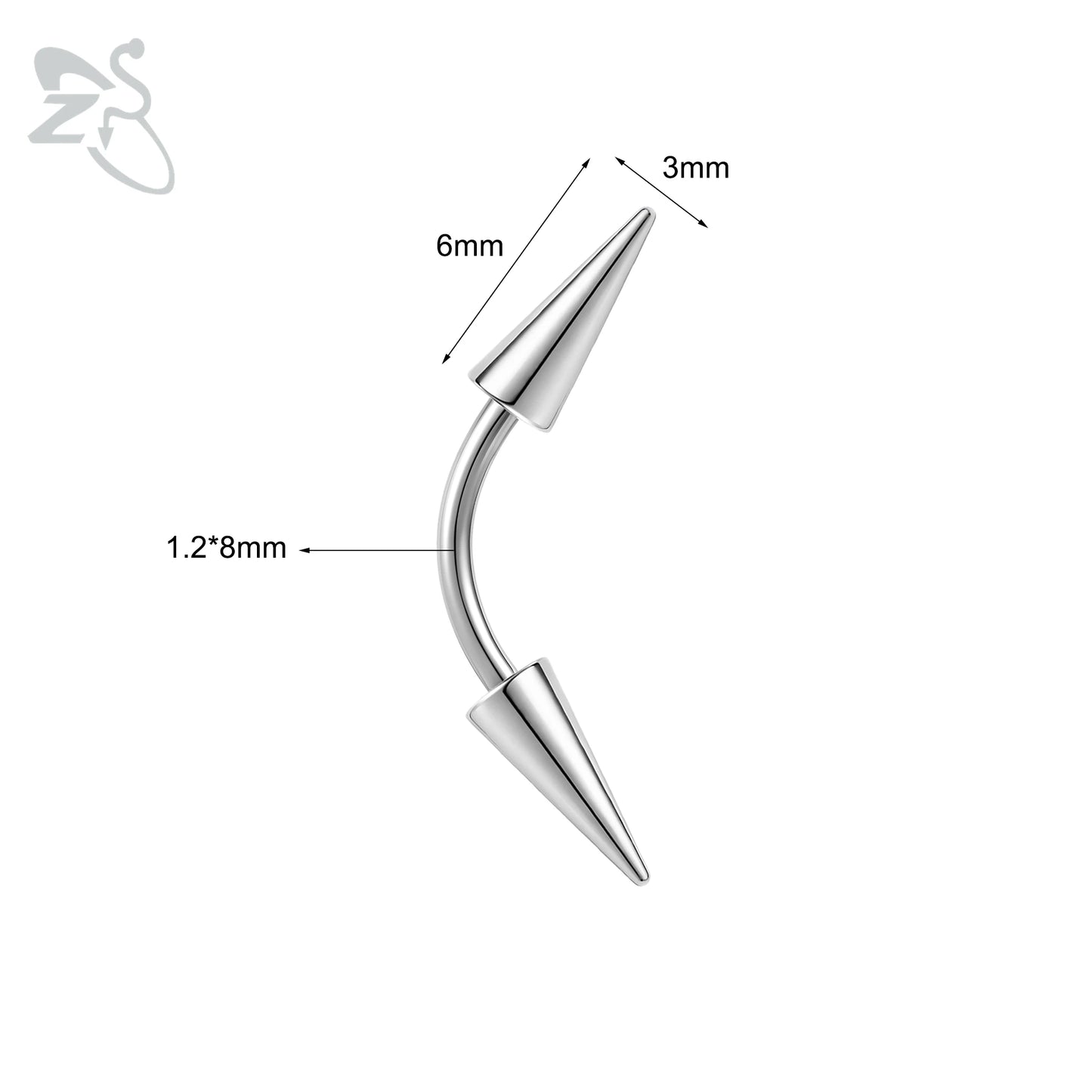 ZS 1 PC 16G Stainelss Steel Eyebrow Ring For Men Women Long Spike Curved Nose Bridge Piercing 3 Colors Cone Lip Labret Piercings Style 2 8X3X6MM