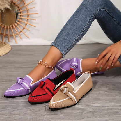 Women Flats Loafers Bowknot Pointed Toe Mesh Casual Shoes Comfort Walkers Ladies Light Lace Up Soft Sole Flats Zapatos De Mujer