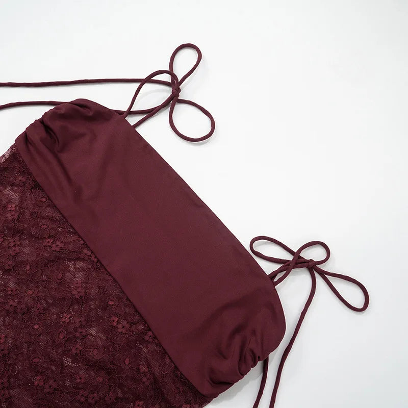 Elegant Lace Cut Out Maxi Dresses for Women 2025 Sexy Spaghetti Strap Patchwork Holidays Party Dress Summer Backless Long Dress