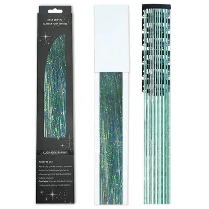 6-Piece Set BB Clip Tinsel Hair Metal Laser Gold Thread PET Laser Thread Highlighting Cross-Border Hair Accessories BB clip laser peacock blue tassel (6 black boxed)