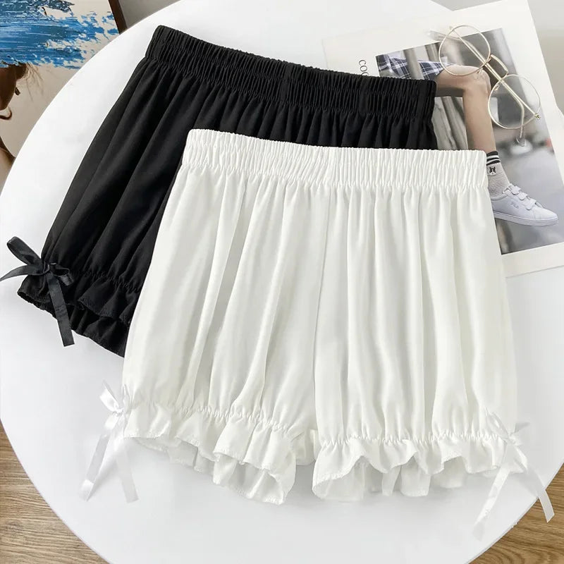 Women Lace Short Panties Imitation Silk Ruffle Bloomers Anti Exposure Safety Pants Lolita Satin Knickers Shorts Dress Pettipant