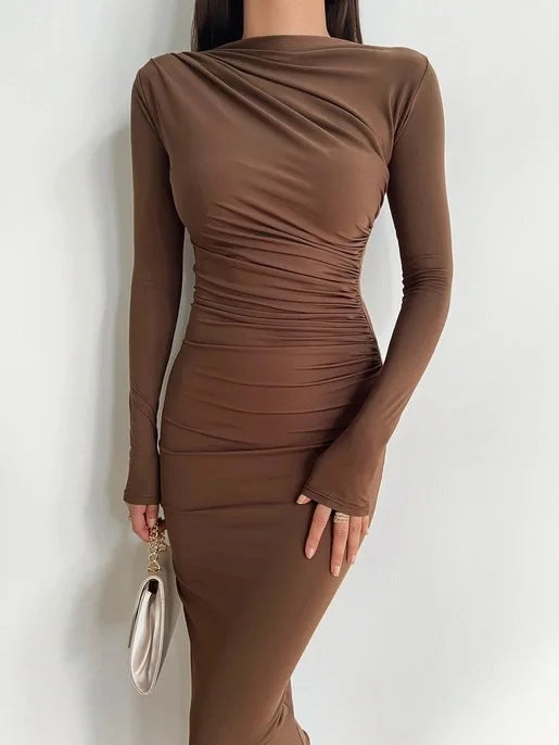 Sexy Bodycon Long Sleeve Midi Dress Women 2024 Autumn Slim Solid Party Package Hip Elegant Dresses For Women Robe Femme