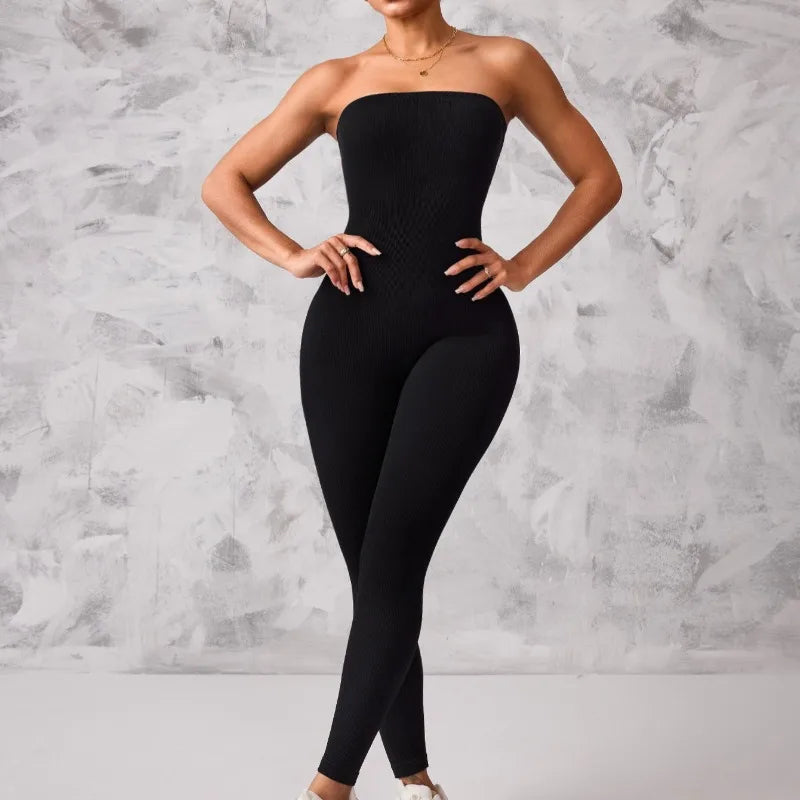 Anti Slip Strip Strapless Sports Jumpsuit Featuring Backless Lifting Hip Lifting To Shape Body Fit Snugly Yoga Fitness Underwear Badiee Stylez