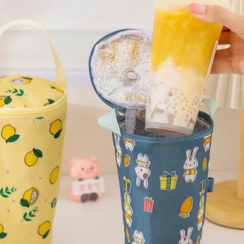 Portable Milk Tea Tote Bag Heat Preservation Bag Carrying Insulated Cup Cover Umbrella Bag Handbag Camping Drinkware Accessories