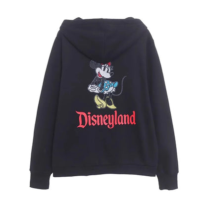 Disneyland Sweatshirt Castle Shining Mickey Disneyworld Letter Glitter Minnie Unisex Couple Women Zip Pocket Hooded Jumper Top