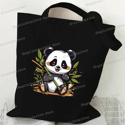 Canvas Bag for Women Cartoon Panda Printed Shopper Handbags Storage Reusable Canvas Shoulder Bag China Panda Female Tote Bag 3