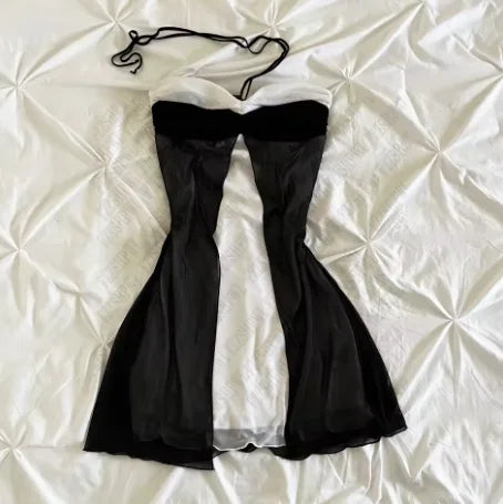 Sweet Korean Aesthetic Y2K Women Dress Classic Halter Bow Girl Tide Cute Sundress Casual Harajuku Vintage Slim Chic Frock Mini Fuchsia