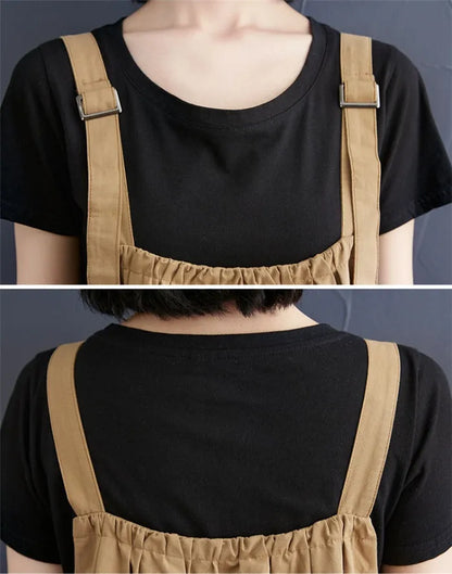 Female Dress Summer Mid-Length Loose Solid Color Pocket Swing Chic Casual Straps Dresses New Women Dress Vestidos Selling