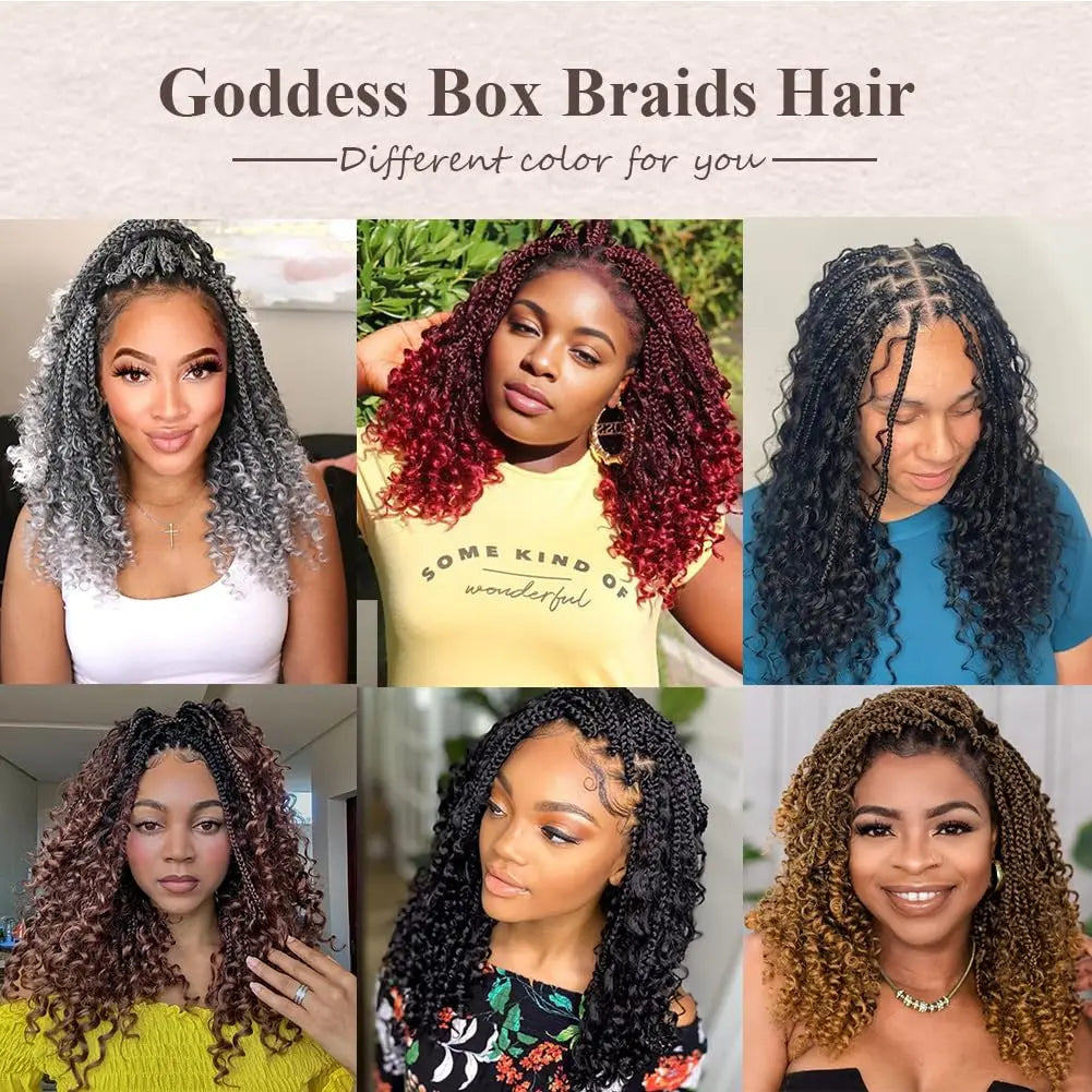 Synthetic Goddess Box Braids Crochet Hair With Curly Ends, Pre Looped Bohomian Crochet Box Braiding Hair Extensions for Women