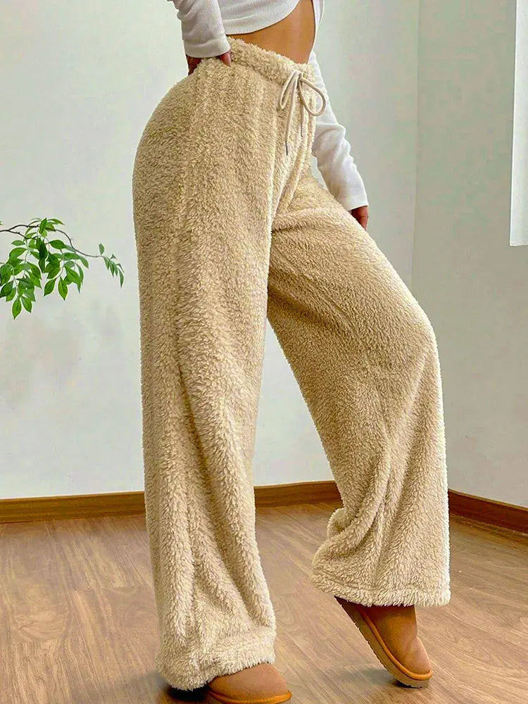 Women's New Trousers Autumn Winter Streetwear Fashion Drawstring Casual Slim Pants Solid Versatile Warm Trousers Female Clothing