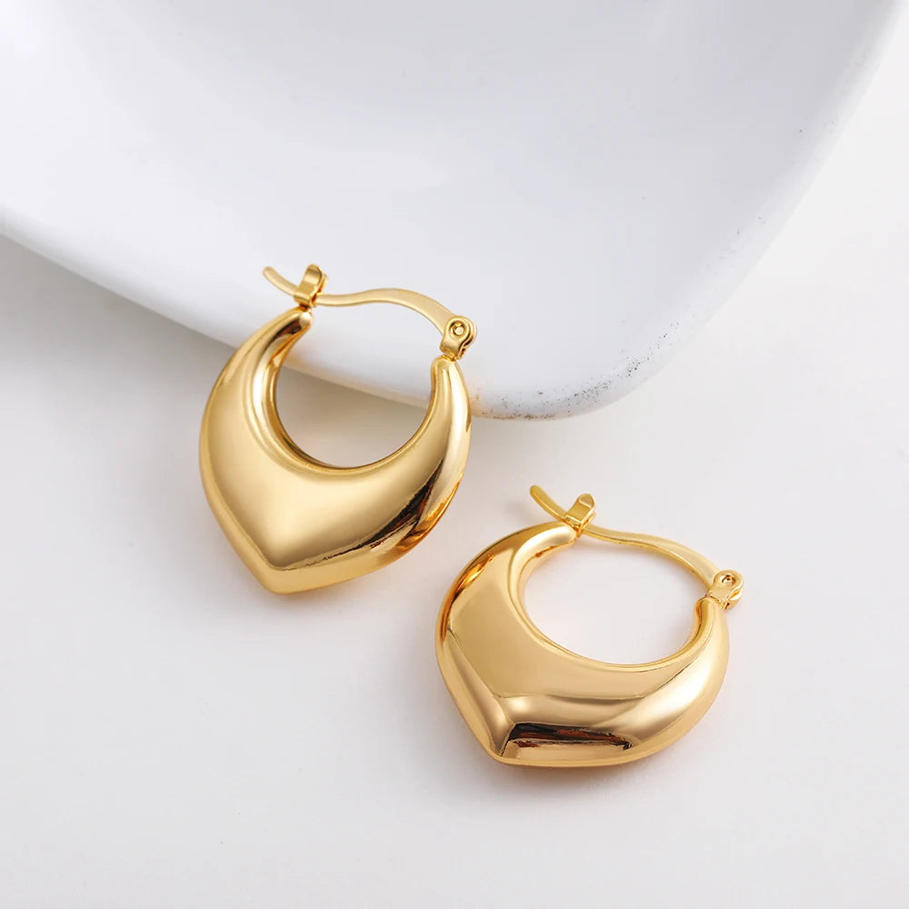 Fashion Glossy Stainless Steel Chunky Hoop Earrings for Women Gold Plated Thick Texture Geometric Circle Earring Vintage Jewelry 22480 18