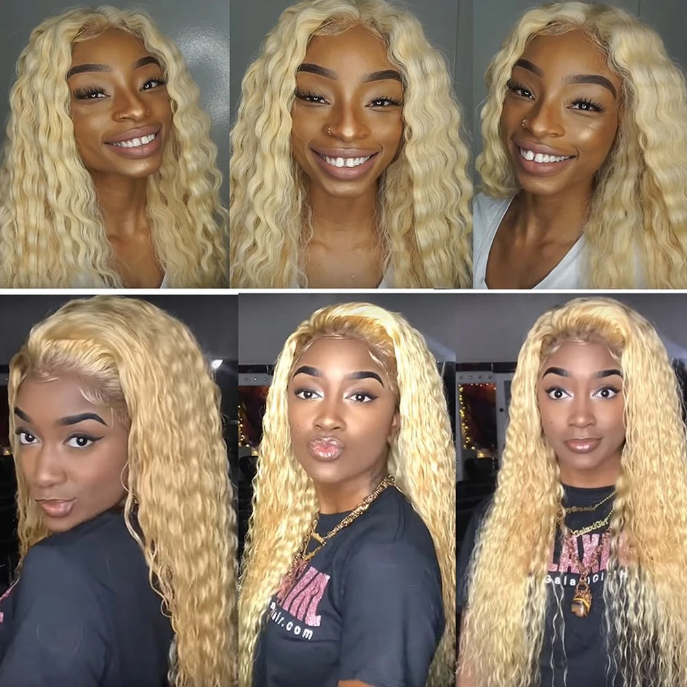 613 Blonde HD Lace Frontal Wig 13x4 13×6 Deep Wave Lace Front Human Hair Wig Colored Curly Wigs Water Wave Wigs For Women ﻿ ﻿ Badiee Stylez