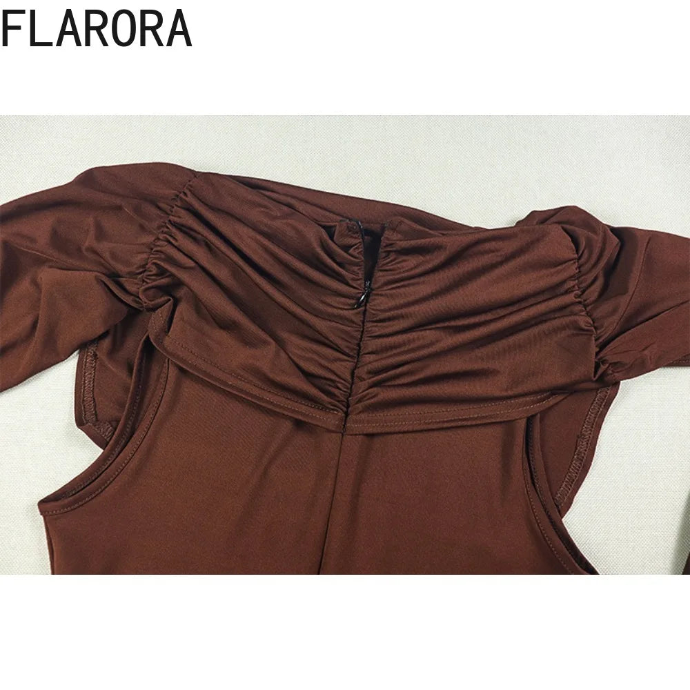 FLARORA Elegant Solid Color Ruched Jumpsuit Woman Bandage Patchwork Sleeveless Bodycon Jumpsuits Evening Party One Piece Overall Badiee Stylez