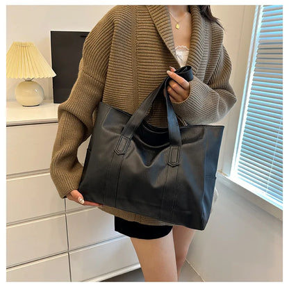 Vintage Large Capacity Tote Bag, Retro Vegan Shoulder Bag, Women's Casual Handbag For Commute ,Trendy Handbag with Soft Leather