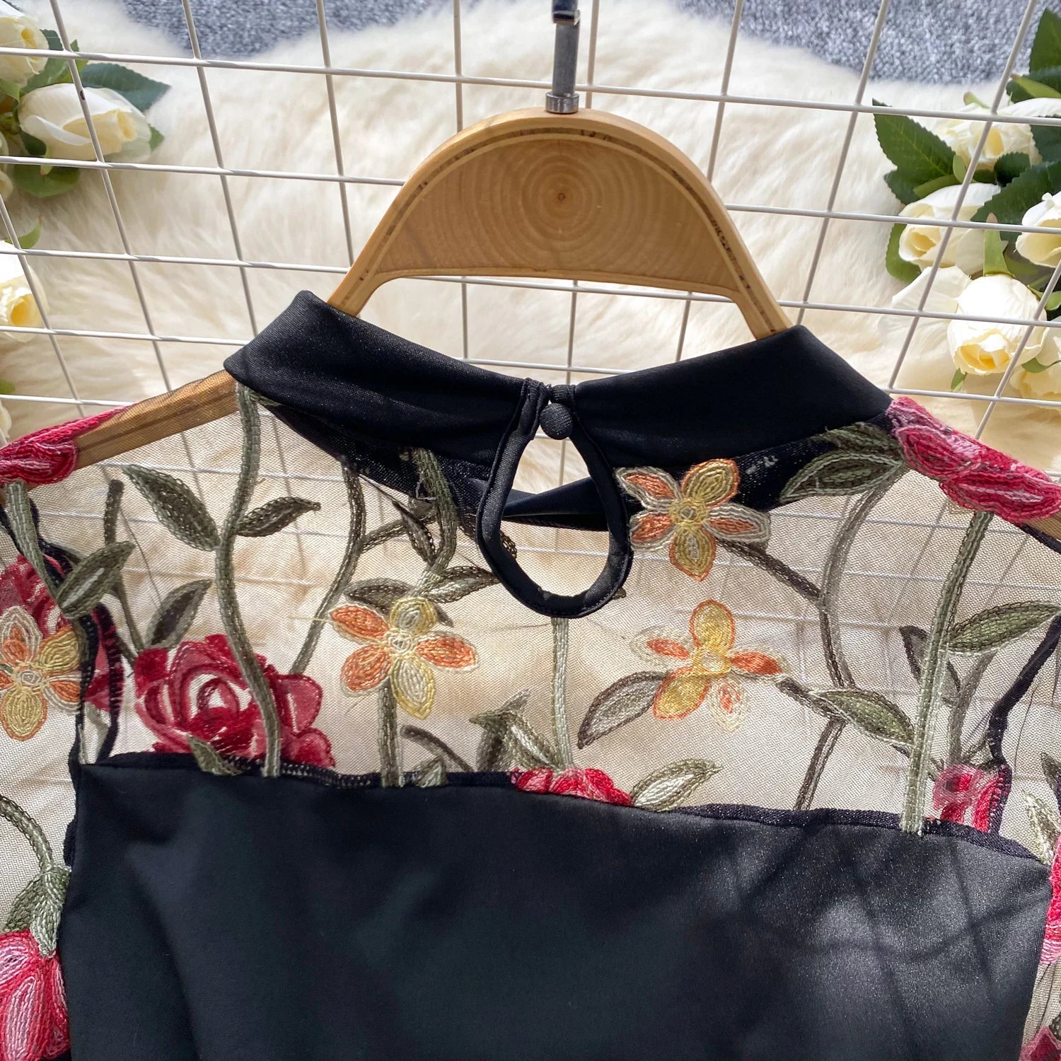 SINGREINY Vintage Embroidery Gauze Sexy Bodysuits Stand Collar Long Sleeve Playsuits Fashion Spliced Women Open crotch Rompers