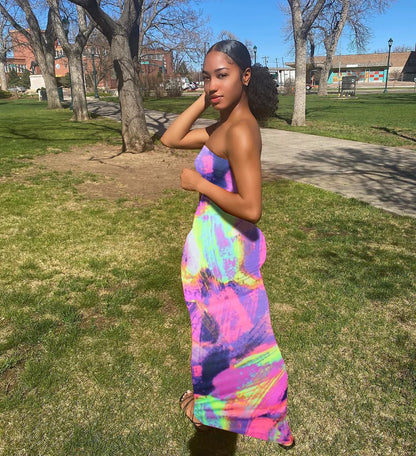 Spring And Summer Dresses For Women Chest Wrap Printed Off Shoulder Bandage Slim Sexy Long Dress 2023 New Fashion party MsChuh