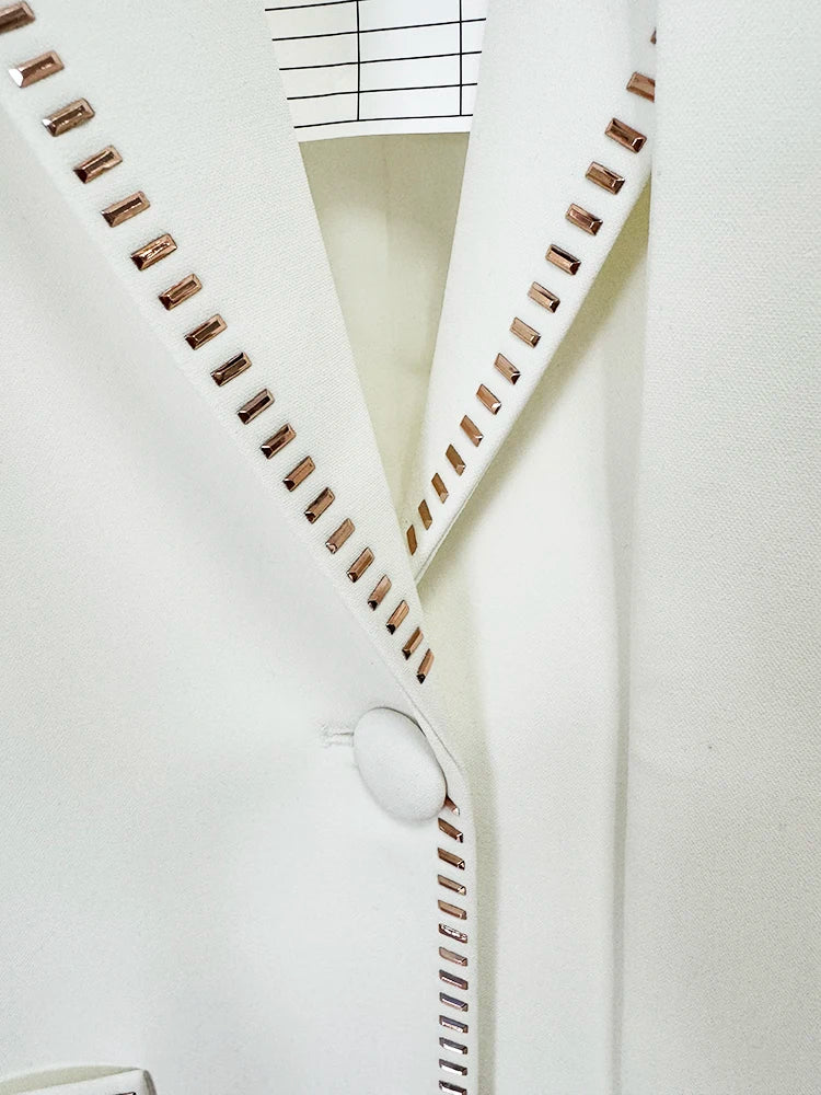 HIGH STREET Newest Fashion 2024 Designer Suit Set Women's Beading Belted Single Button Blazer Pants Set 2pcs Badiee Stylez