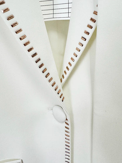 HIGH STREET Newest Fashion 2024 Designer Suit Set Women's Beading Belted Single Button Blazer Pants Set 2pcs Badiee Stylez