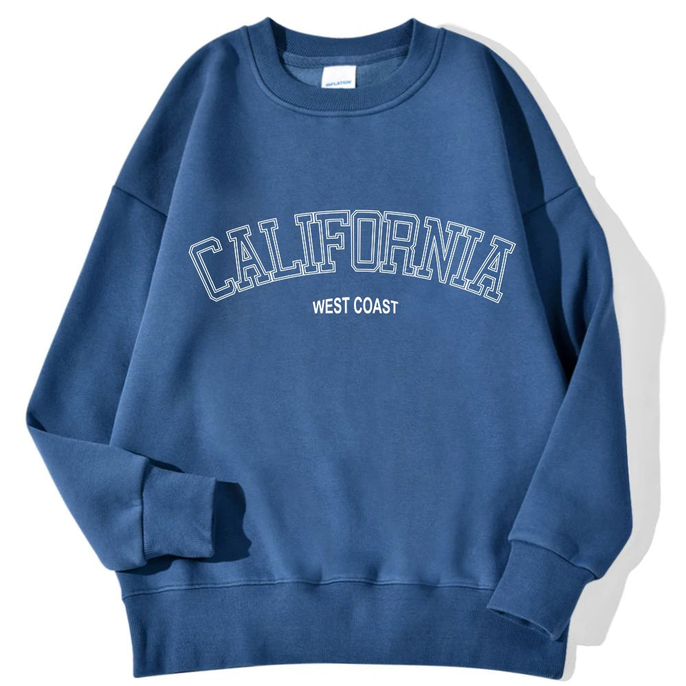 Korean Trend Woman Sweatshirts California West Coast Print Female hoodie Long Sleeves O-neck Pullovers Sporty and Rich Clothing Haze Blue