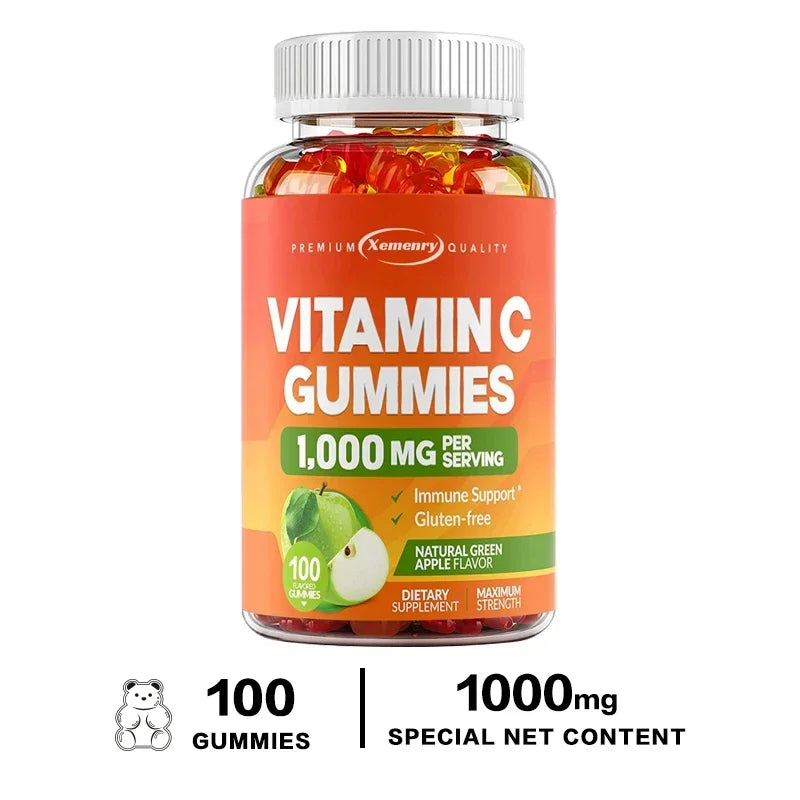 Vitamin C Gummies - Antioxidant, Promotes Collagen Production, Skin Glow, Supports Heart, Immune Health, Vegetarian 100 Gummies